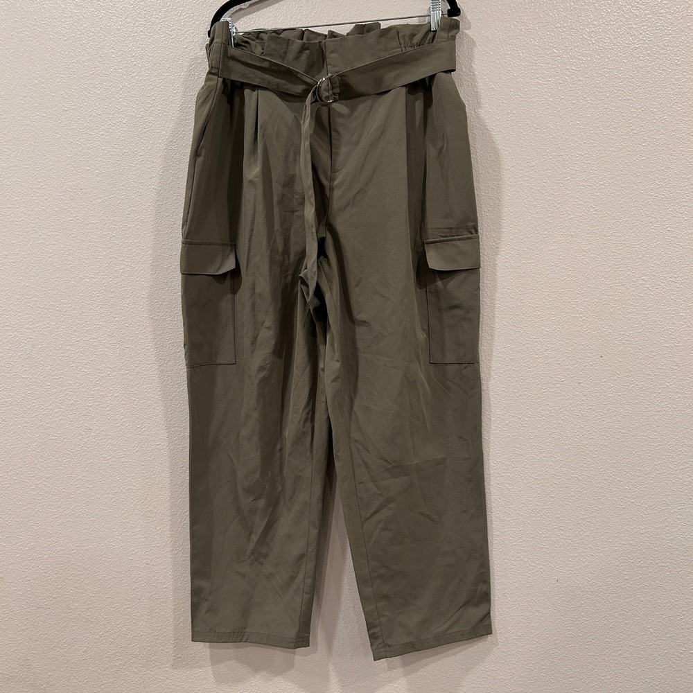Bar III Paperbag Wasit Cargo Pants Dusty‎ Olive Green Women's Size XL